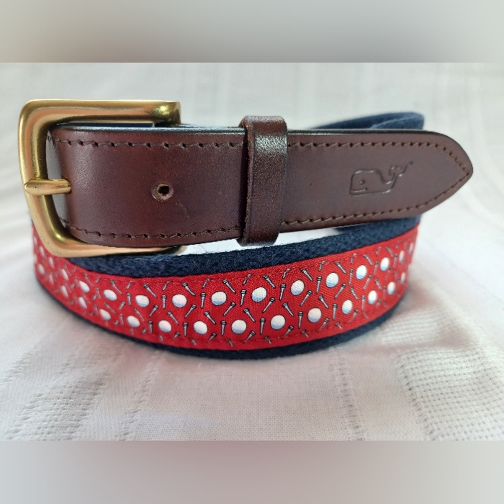 SOLD twenty Belt Golf 40 Vinyard Vines canvas fabric leather 38 to 42 Excellent